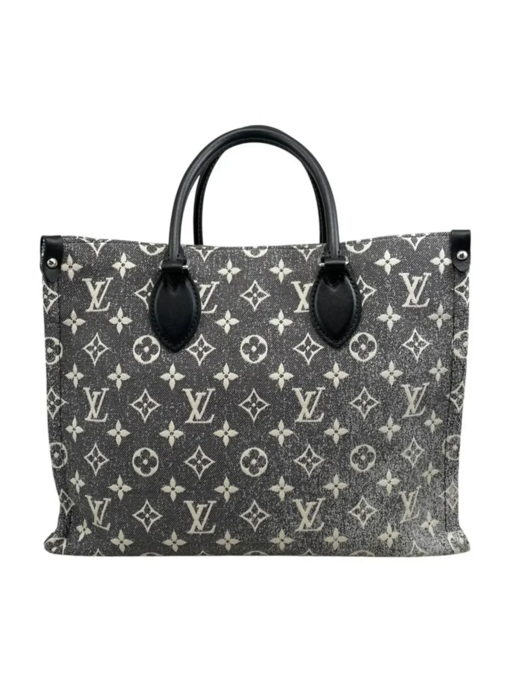 Louis Vuitton Tote On The Go MM Monogram Jacquard Denim Gray White